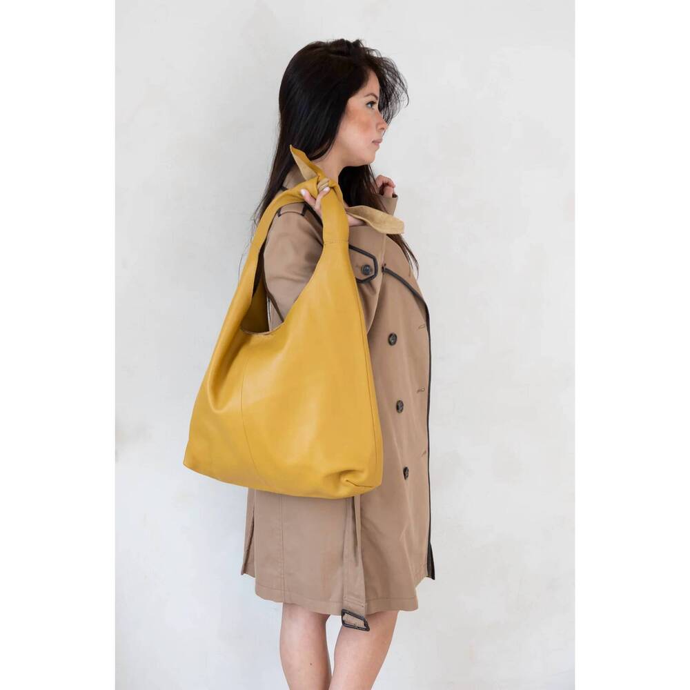 NEW RISA women's knot suede tote in mustard